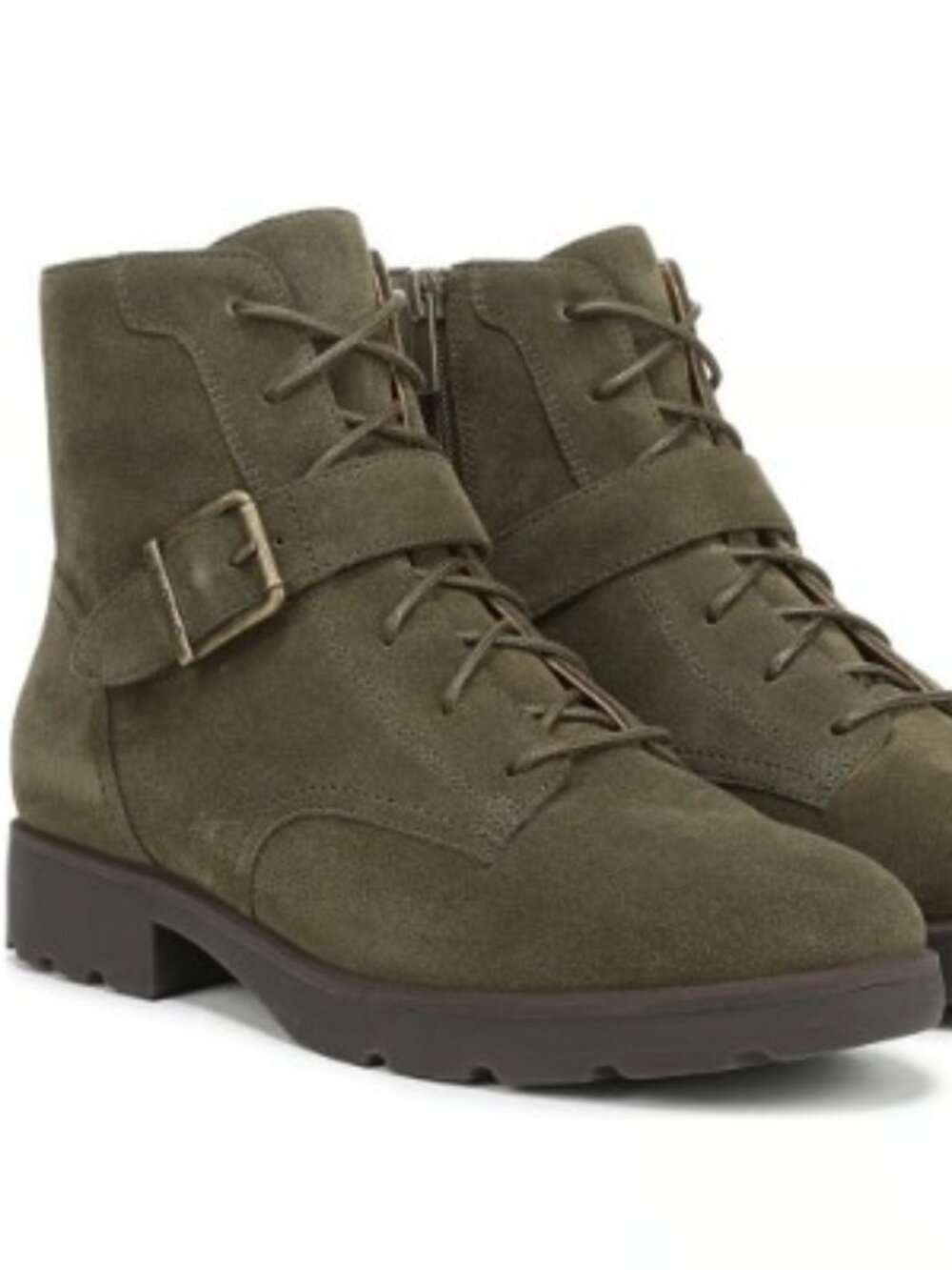 Vionic Catina Dark Olive Suede Lace-Up Ankle Combat Boots Size 9